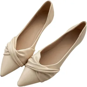 WENJIAZHIZHI Womens Shoes Ruched Ballet Flats Bow-Knot Pointed Toe Loafers Slip Ons for Women Dressy Casual