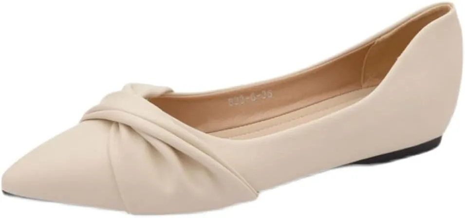 WENJIAZHIZHI Womens Shoes Ruched Ballet Flats Bow-Knot Pointed Toe Loafers Slip Ons for Women Dressy Casual