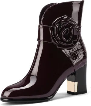 Western Gladiator Boots For Women Winter Ankle Extra Wide Calf Booties Botas Para Mujer Chelsea Leather Chunky Block Dress Combat Warm Lined Cowboy Cowgirl Ladies High Heels