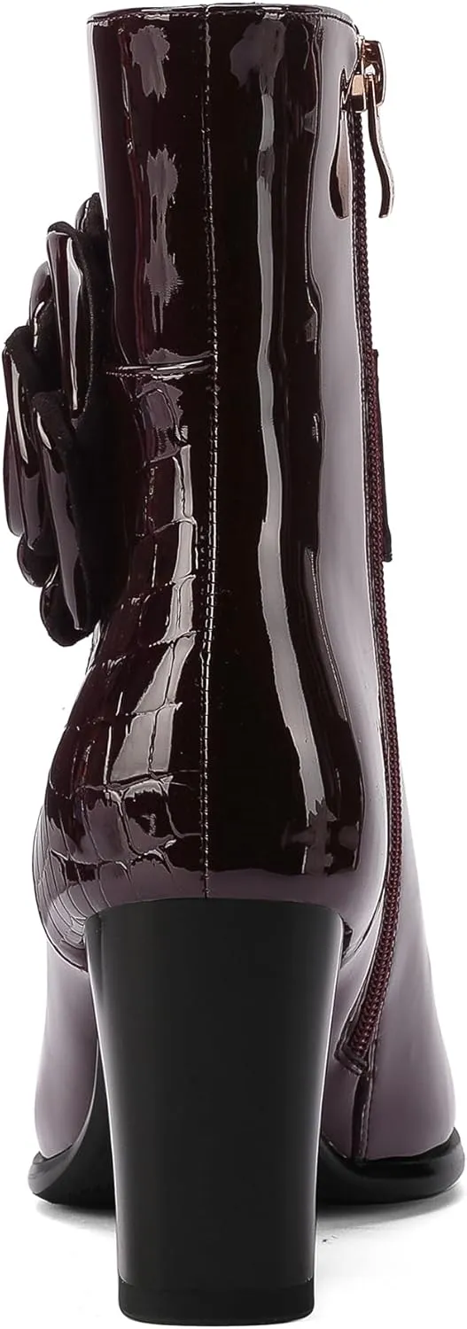 Western Gladiator Boots For Women Winter Ankle Extra Wide Calf Booties Botas Para Mujer Chelsea Leather Chunky Block Dress Combat Warm Lined Cowboy Cowgirl Ladies High Heels