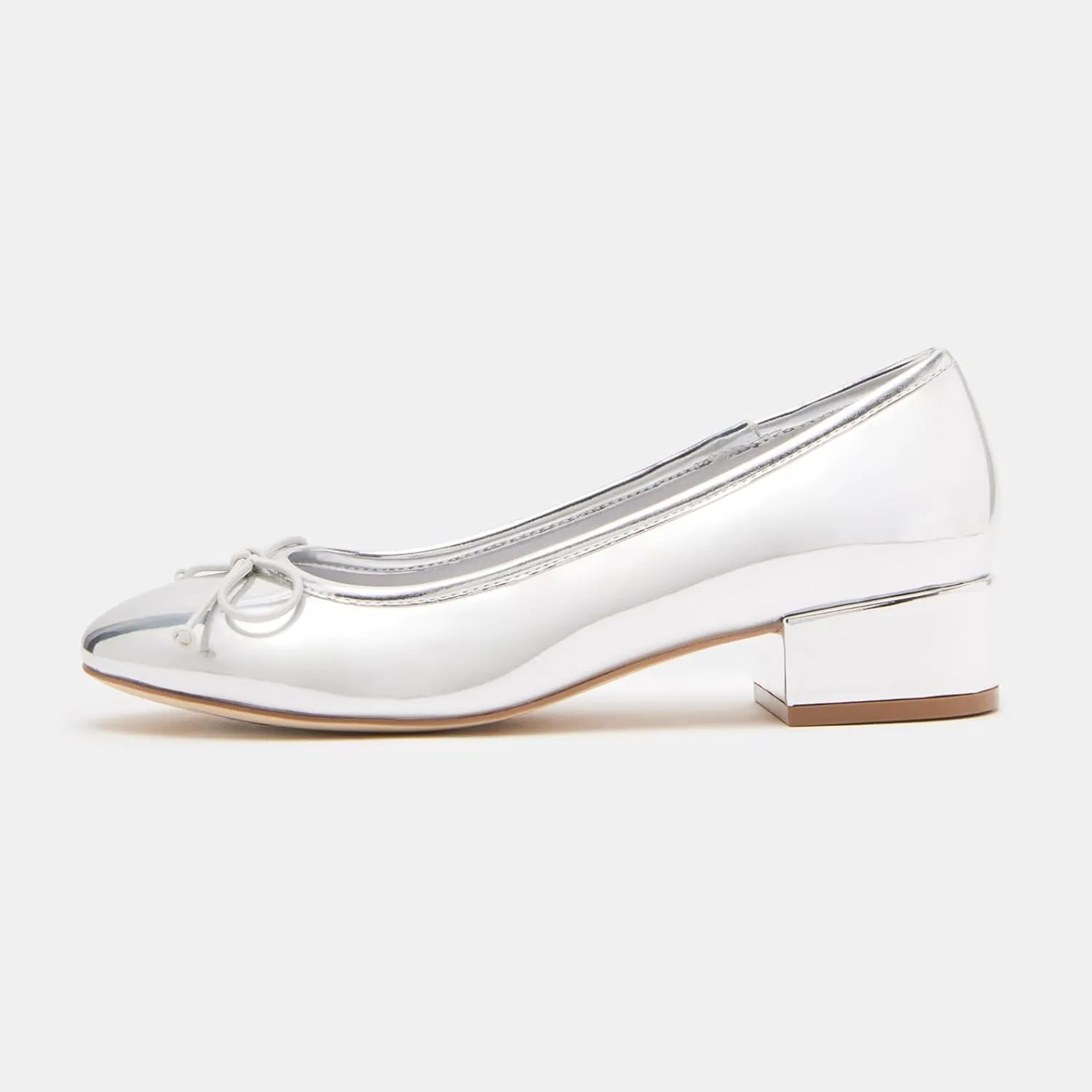 Women Ballet Pumps Round Toe Low Block Heel Slip on Ballerinas Walking Dating Party Daily Dress Shoes with Bow
