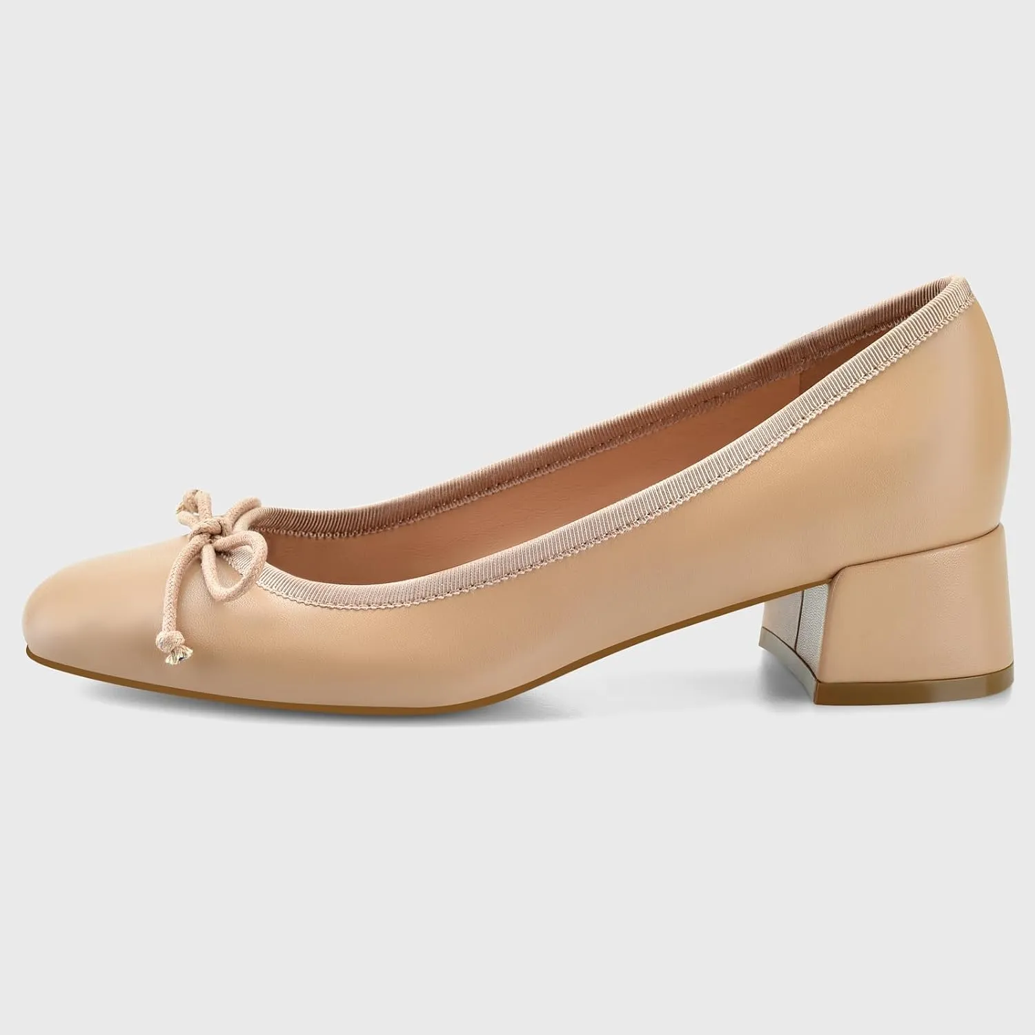 Women Ballet Pumps Round Toe Low Block Heel Slip on Ballerinas Walking Dating Party Daily Dress Shoes with Bow