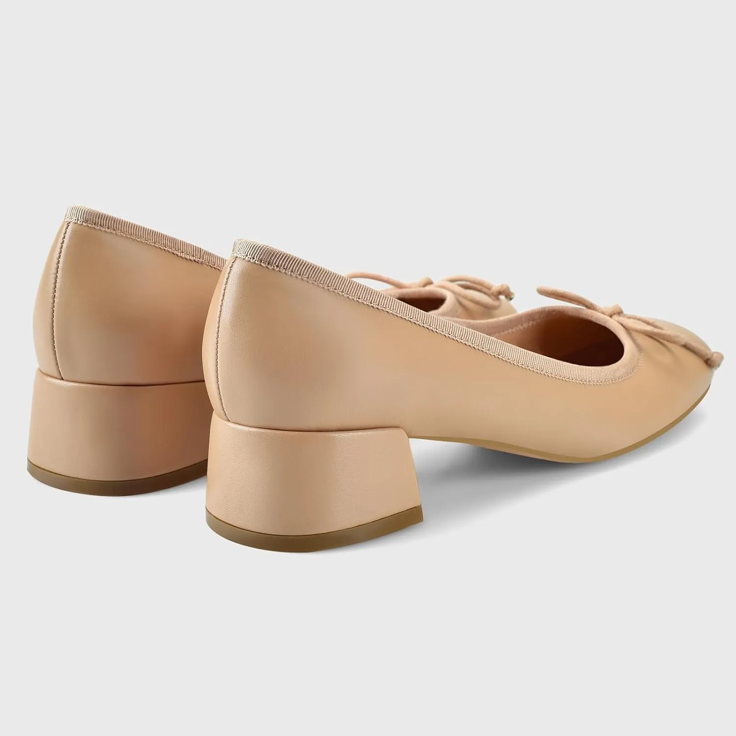 Women Ballet Pumps Round Toe Low Block Heel Slip on Ballerinas Walking Dating Party Daily Dress Shoes with Bow
