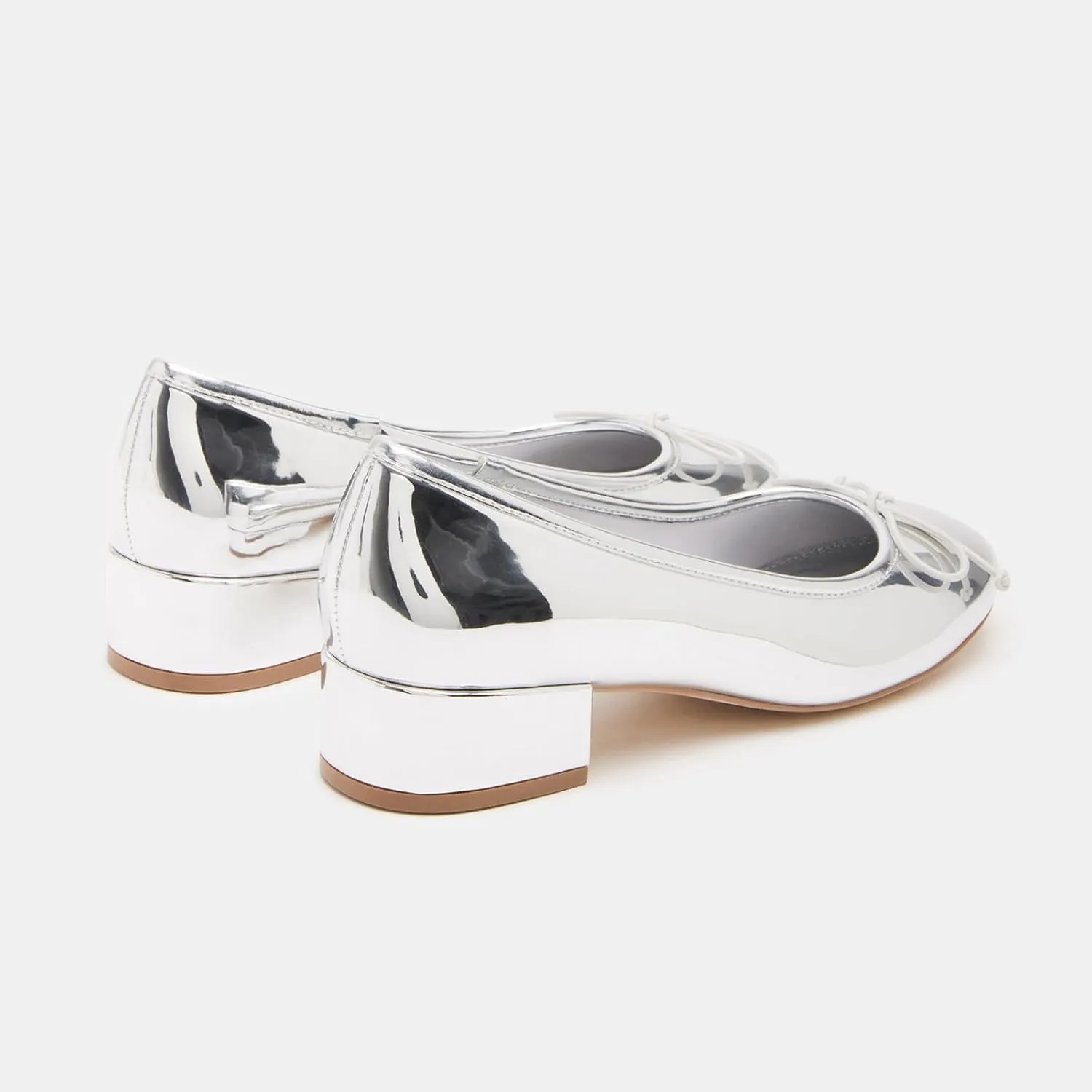 Women Ballet Pumps Round Toe Low Block Heel Slip on Ballerinas Walking Dating Party Daily Dress Shoes with Bow