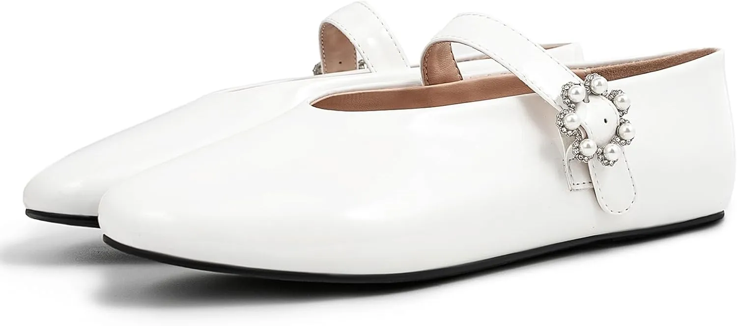 Women Buckled Ballet Flats with Strap Slip On Loafer Shoes