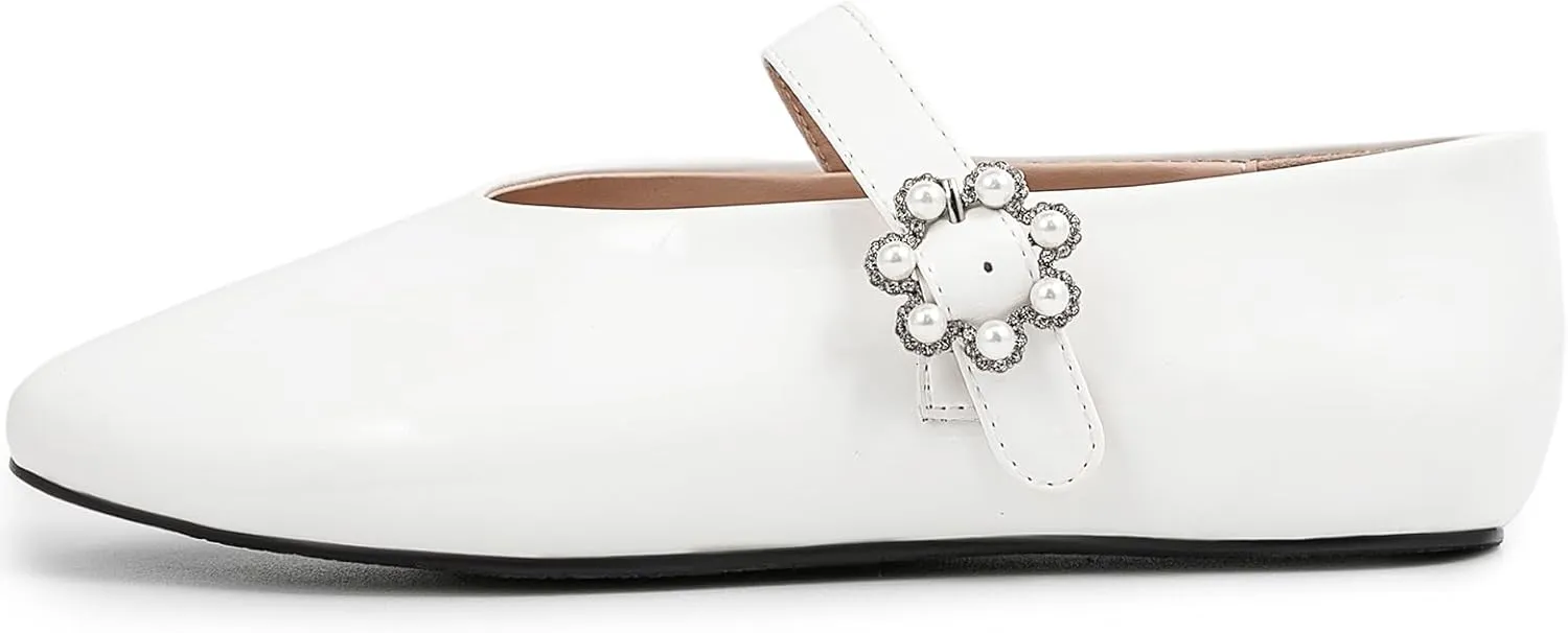 Women Buckled Ballet Flats with Strap Slip On Loafer Shoes