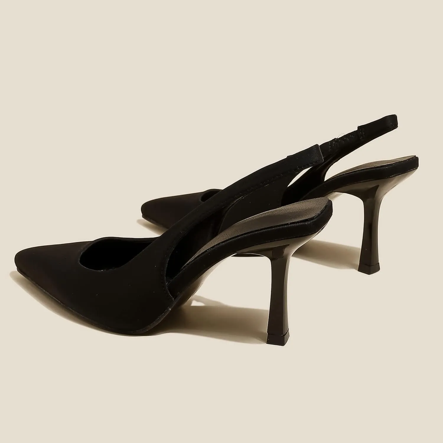 Women High-Heel Fabric Slingback Pumps Kitten Heel Pointed Toe Slip-On Back Strap Sandals Mules Court Shoes