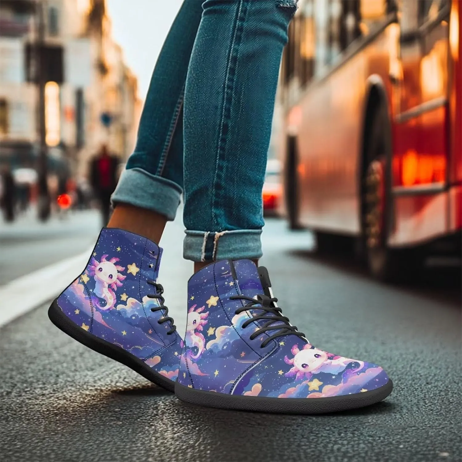 Women Men Running Shoes High Top Barefoot Sneakers Leather