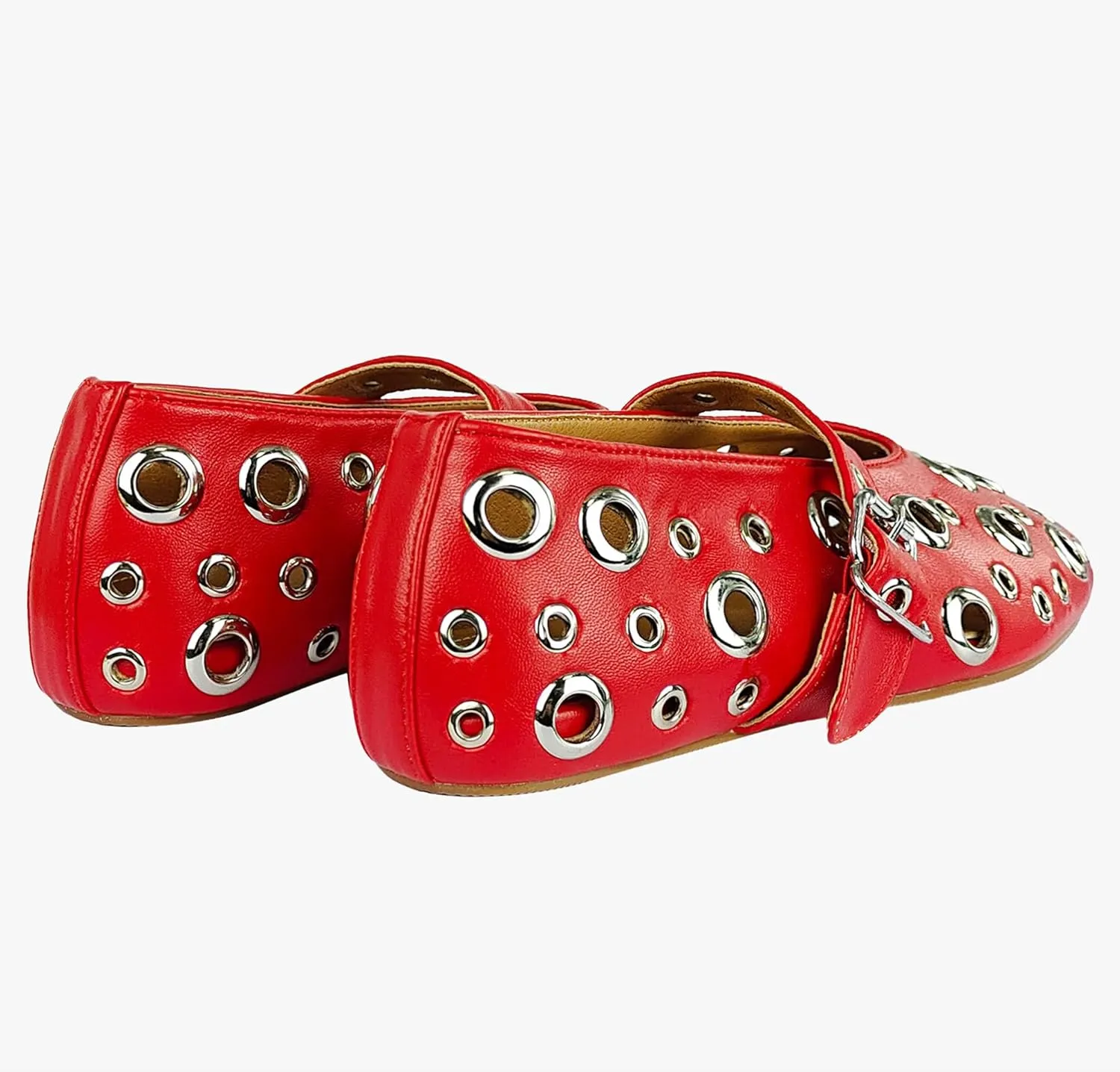 Women Perforated Ballet Flats with Buckle Strap Mesh Mary Jane Shoes Comfortable Ballerina for Casual Daily Dress