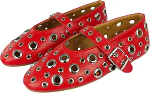 Women Perforated Ballet Flats with Buckle Strap Mesh Mary Jane Shoes Comfortable Ballerina for Casual Daily Dress