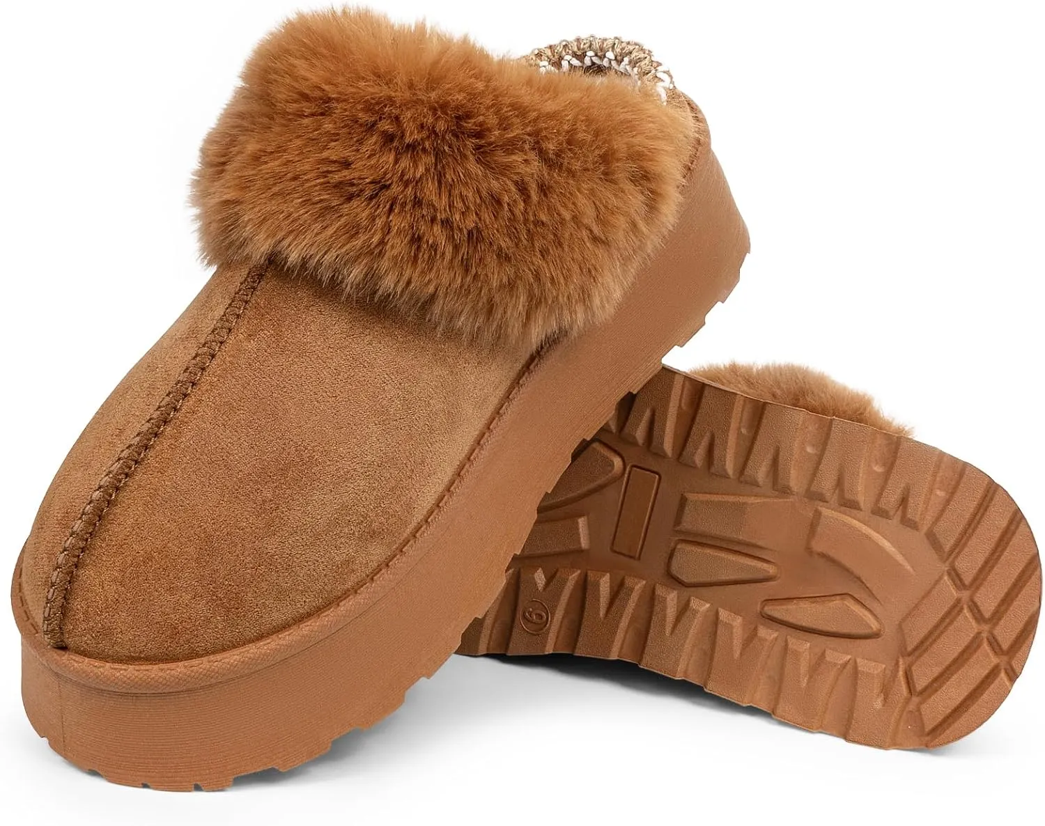 Women Platform Slippers Mini Boots Suede Leather Short Ankle Booties Fuzzy Slip on Shoes Snow Platform Slippers for Women Winter Outdoor Ethnic Style