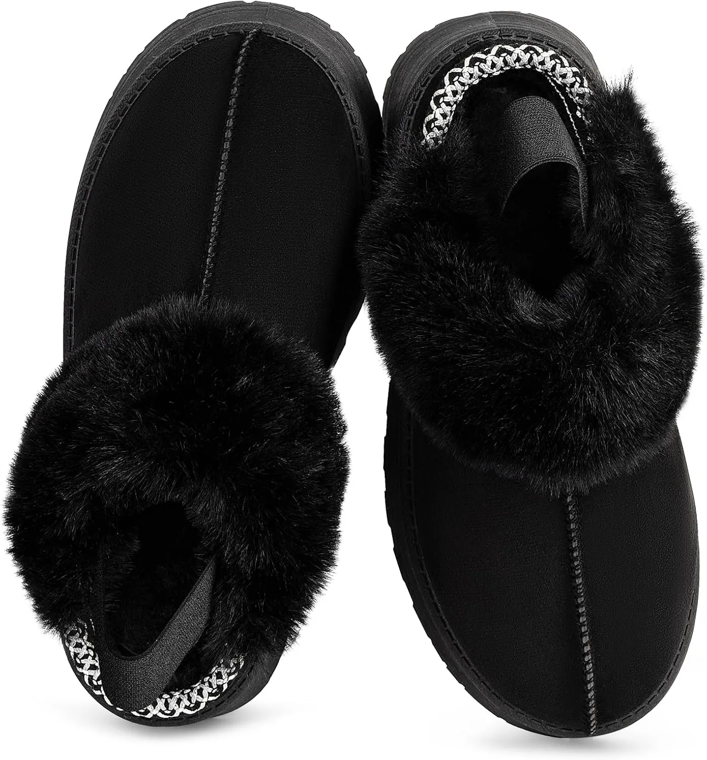 Women Platform Slippers Mini Boots Suede Leather Short Ankle Booties Fuzzy Slip on Shoes Snow Platform Slippers for Women Winter Outdoor Ethnic Style