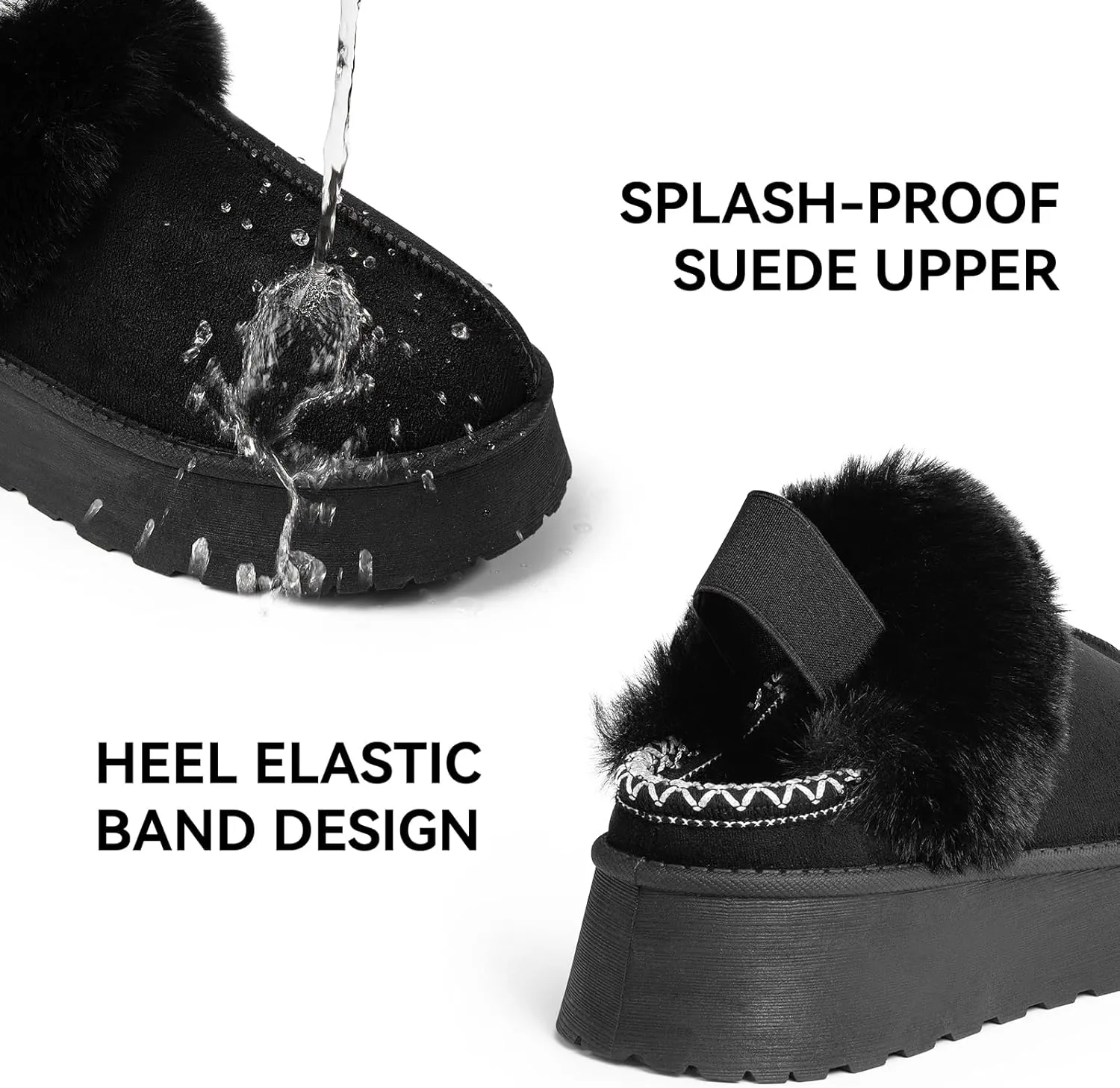 Women Platform Slippers Mini Boots Suede Leather Short Ankle Booties Fuzzy Slip on Shoes Snow Platform Slippers for Women Winter Outdoor Ethnic Style