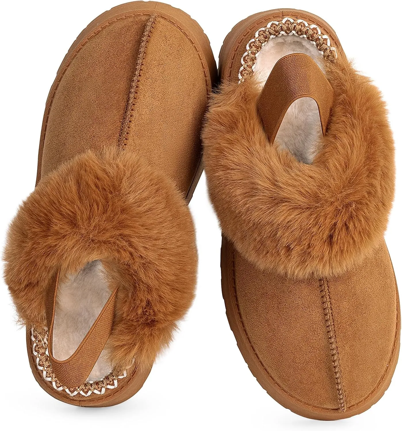 Women Platform Slippers Mini Boots Suede Leather Short Ankle Booties Fuzzy Slip on Shoes Snow Platform Slippers for Women Winter Outdoor Ethnic Style