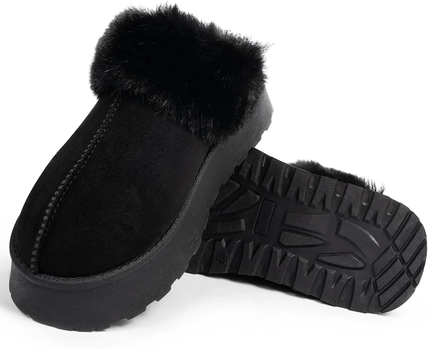 Women Platform Slippers Mini Boots Suede Leather Short Ankle Booties Fuzzy Slip on Shoes Snow Platform Slippers for Women Winter Outdoor Ethnic Style
