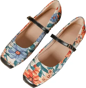 Women Square Toe Mary Jane Flats Shoes Ankle Strap Comfortable Flats Shoes