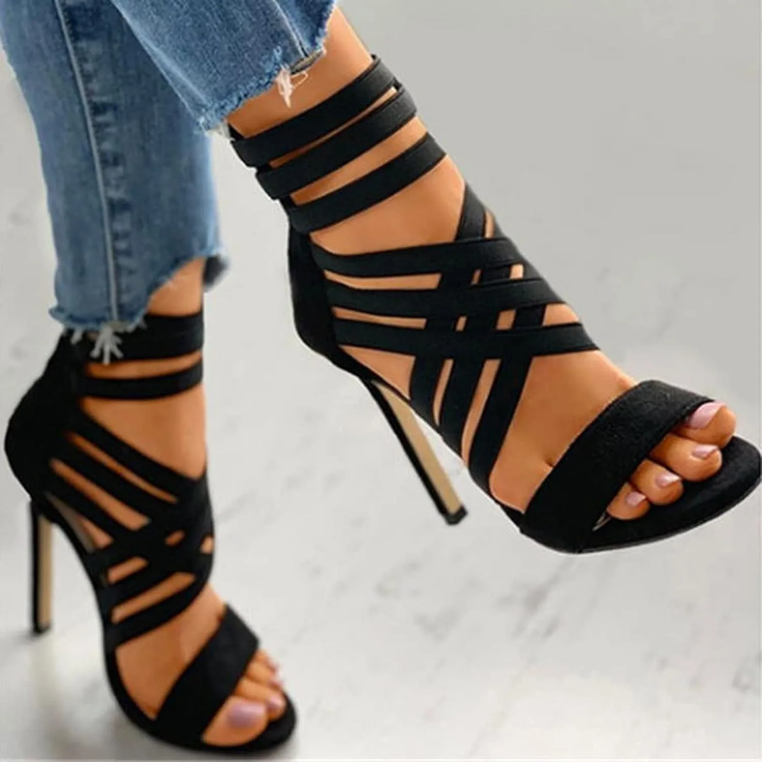 Women Tennis Shoes High Heel Toe Zipper Casual Sandals Heels Breathable Fashion High High Heel Winter Boots
