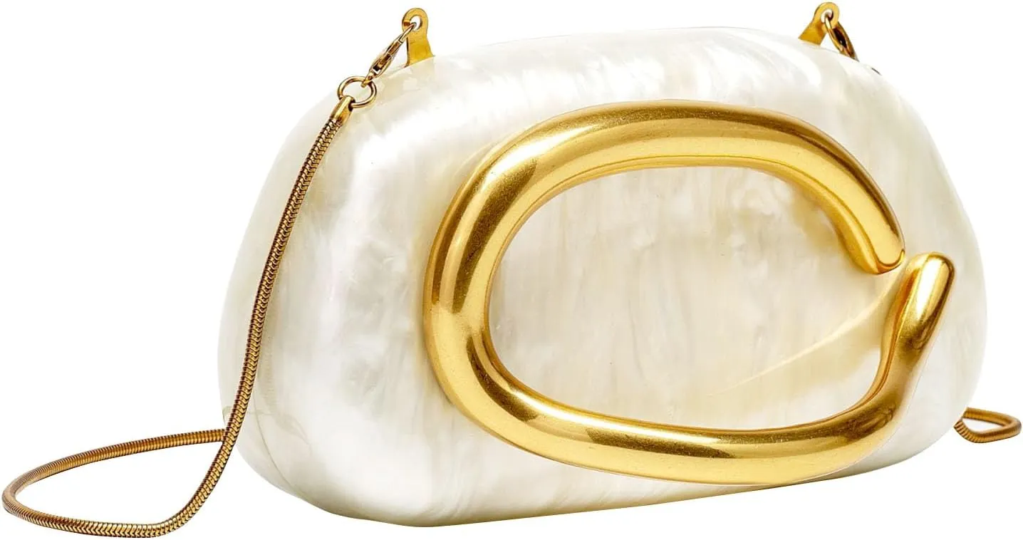 Women's Acrylic Evening Clutch-Metal Handle Evening Bag Trendy Ladies Shoulder Crossbody Purse