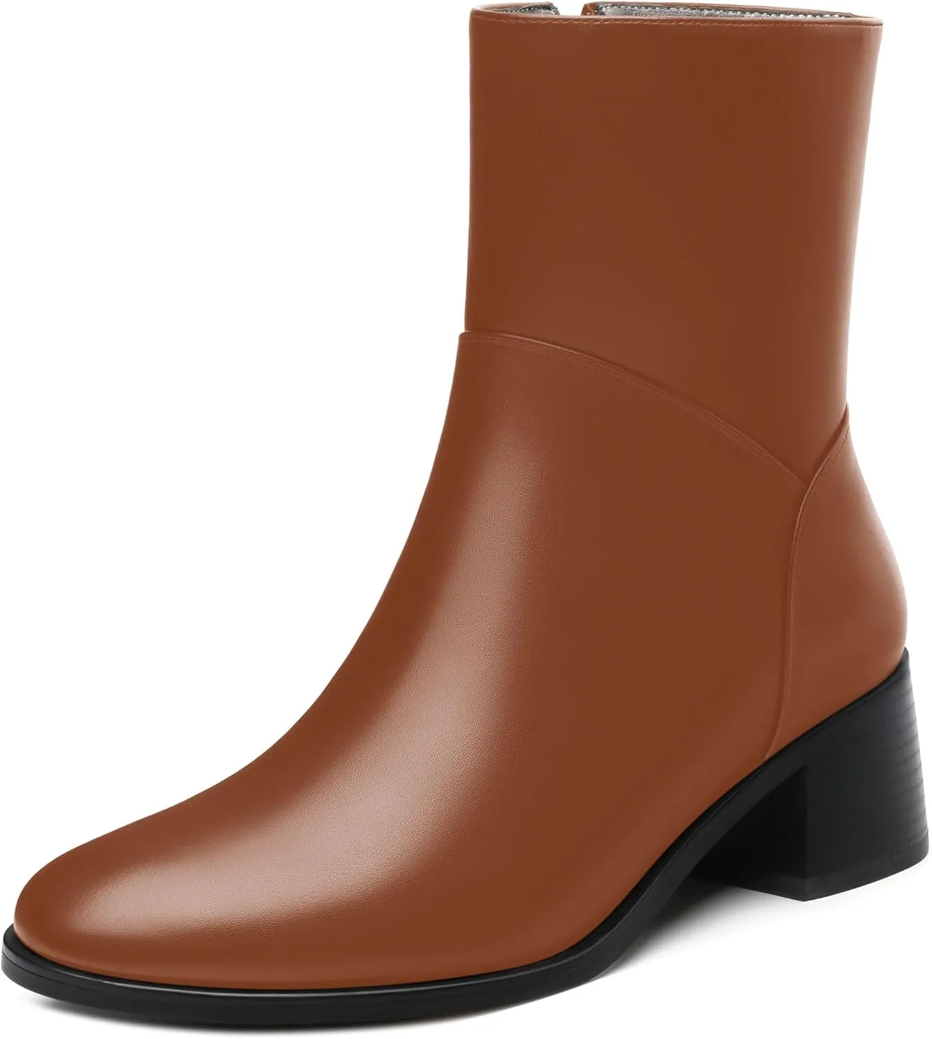 Women's Ada Fashion Round Toe Ankle Boots, Low Chunky Heel Side Zipper Short Boots, Fall and Winter Dating Office Commuter Boots Shoes