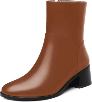 Women's Ada Fashion Round Toe Ankle Boots, Low Chunky Heel Side Zipper Short Boots, Fall and Winter Dating Office Commuter Boots Shoes