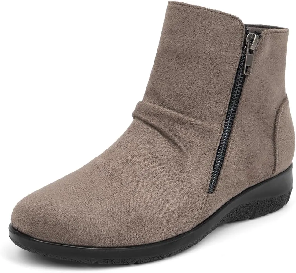 Women's Ankle Boots Comfortable Round Toe Low Heel Anti-slip Zipper Booties