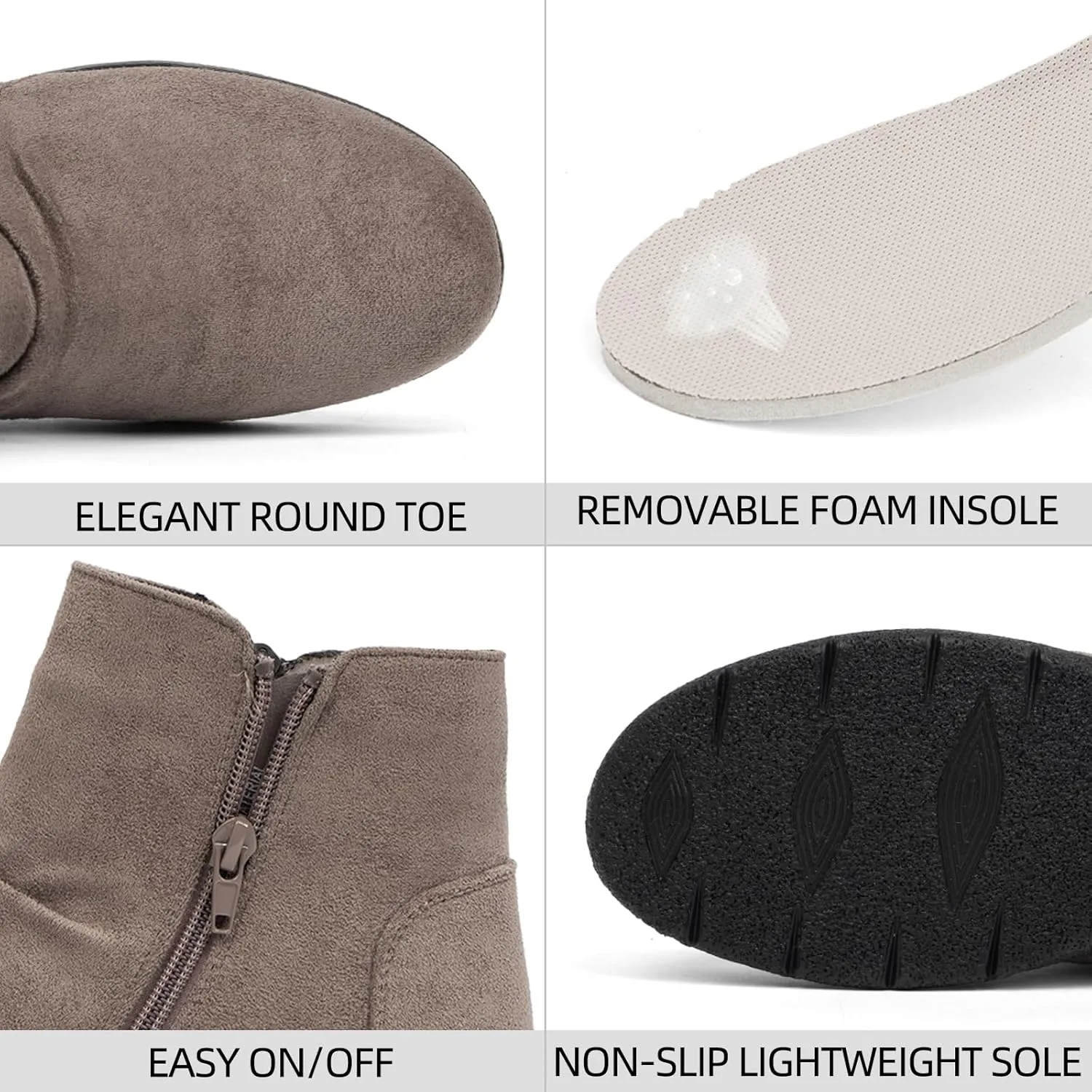Women's Ankle Boots Comfortable Round Toe Low Heel Anti-slip Zipper Booties