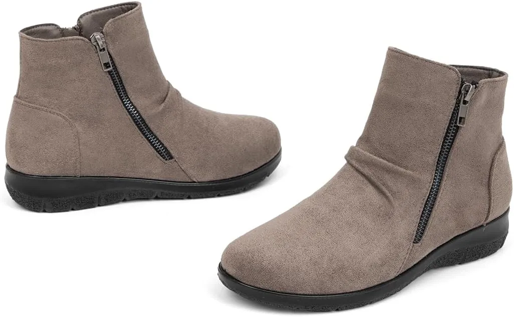 Women's Ankle Boots Comfortable Round Toe Low Heel Anti-slip Zipper Booties