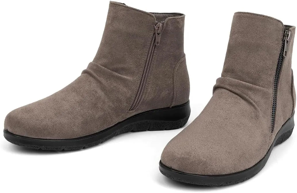 Women's Ankle Boots Comfortable Round Toe Low Heel Anti-slip Zipper Booties