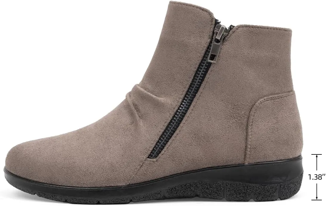 Women's Ankle Boots Comfortable Round Toe Low Heel Anti-slip Zipper Booties