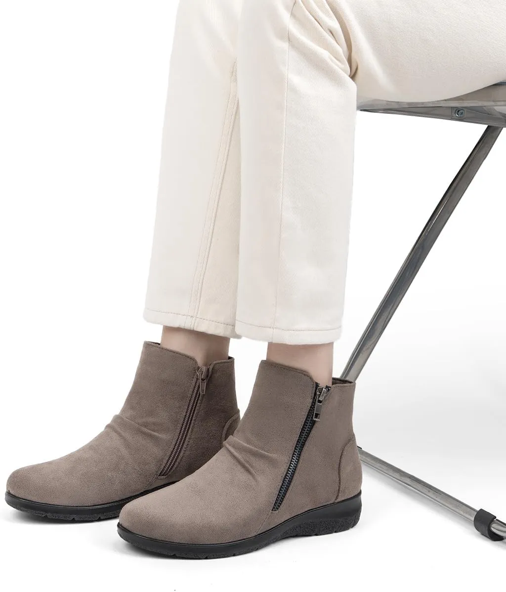 Women's Ankle Boots Comfortable Round Toe Low Heel Anti-slip Zipper Booties