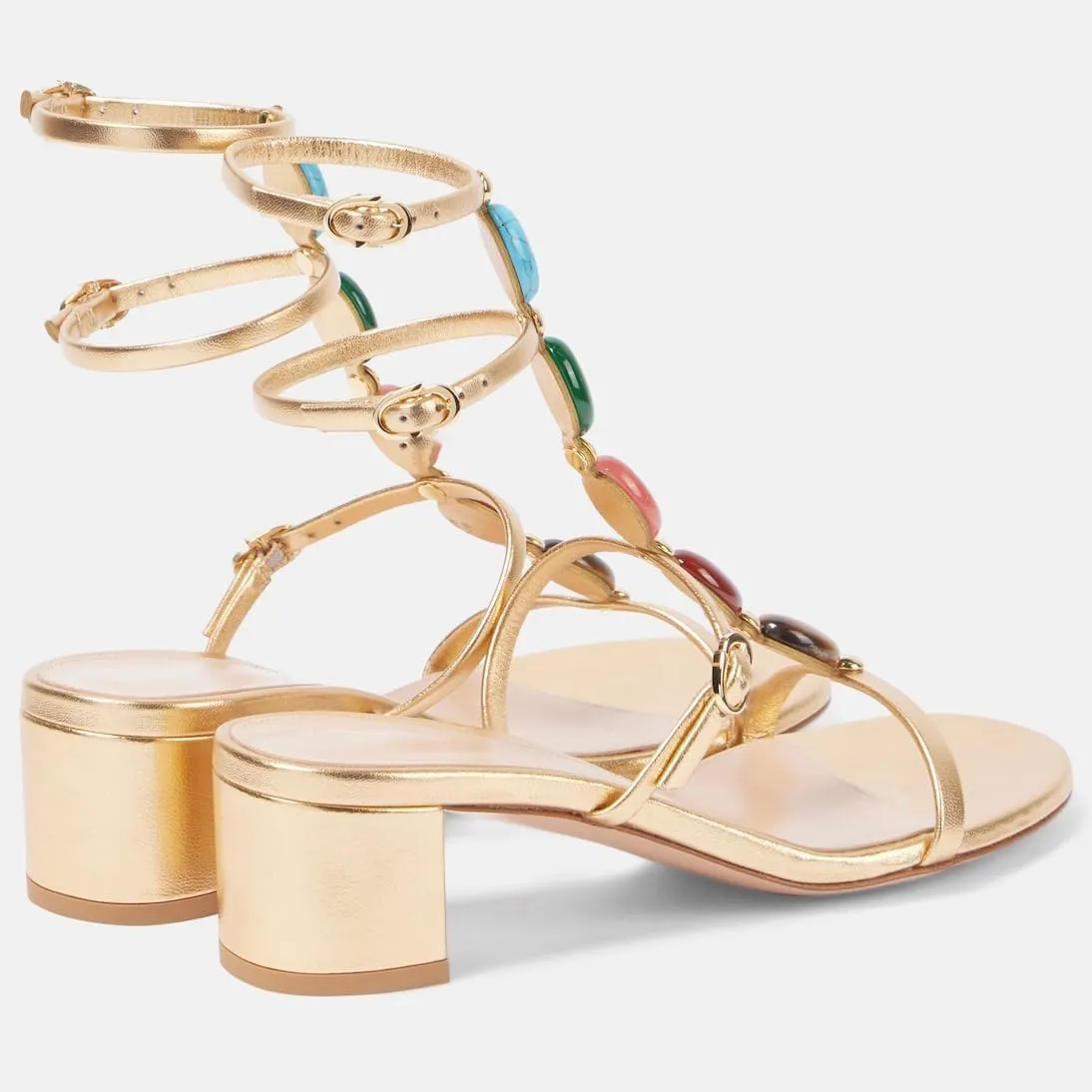 Women's Ankle Strap Sandals Gemstone Open Toe Block Heel Dress Shoes Buckle Strap Boho Leather Sandals