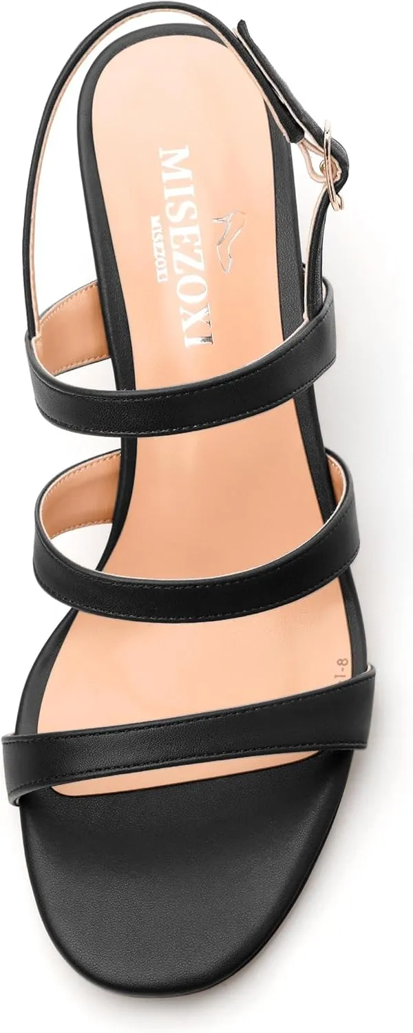 Womens Ankle Strap Sandals, Mid Block Heel Open Toe Strappy Sandals for Women, Low Chunky Heel Comfort Sandals 2"