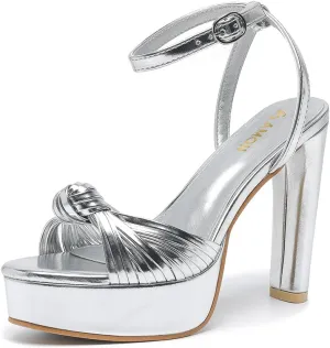 Women's Block Heels 4 Inch Platform Braid Knot Ankle Strap Lady Heeled Sandals FZ319
