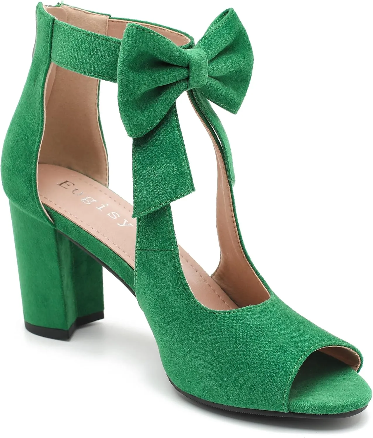 Women's Bows Strappy Sandals Open Toe Chunky High Heels Sandals Ankle Strap Dressy Pumps Back Zip Cutout Heeled Summer Party Sandals