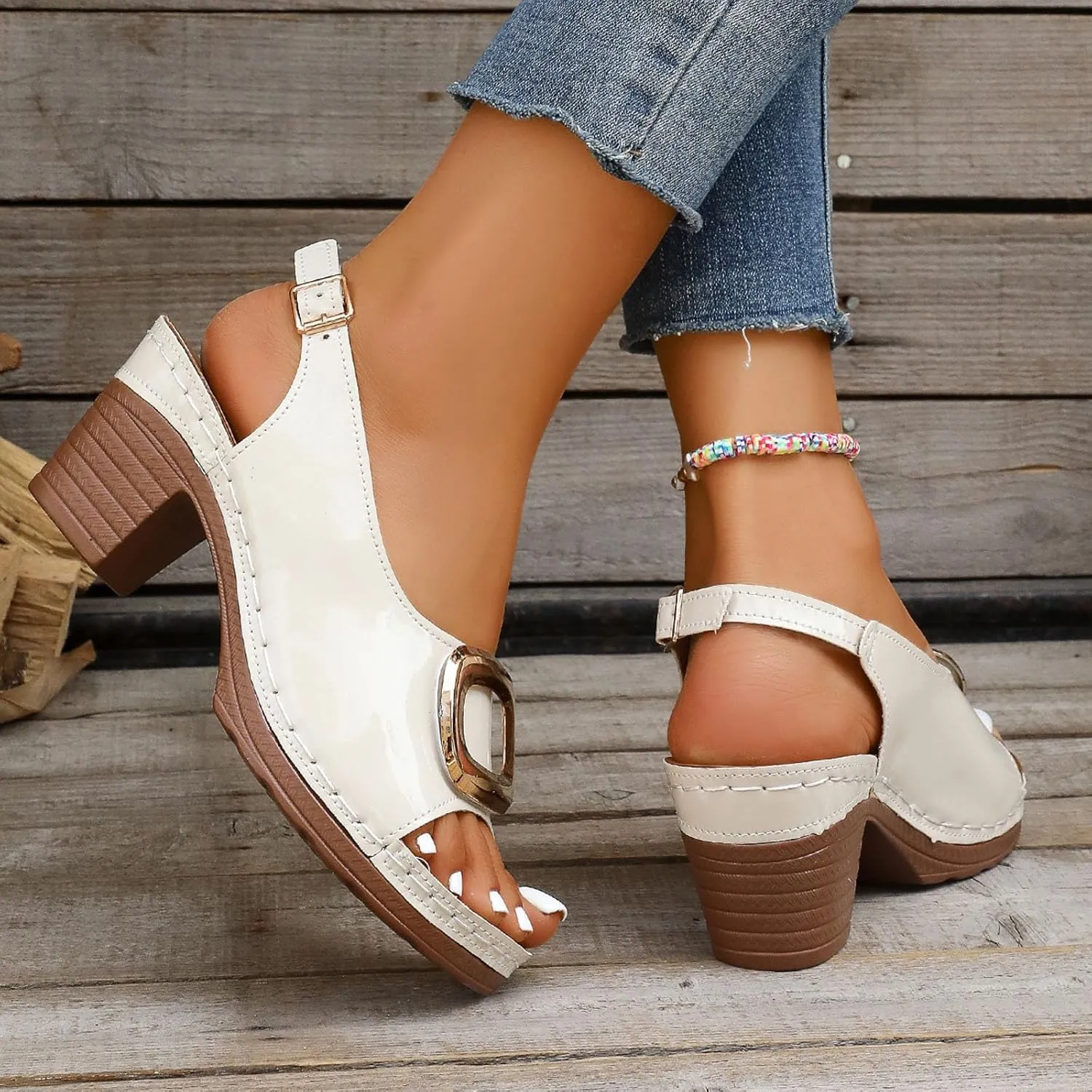 Women's Casual Thick Heel Fish Mouth Thick Sole Women's Slippers Fashionable Open Toe Tan Sandals for Women Low Heel
