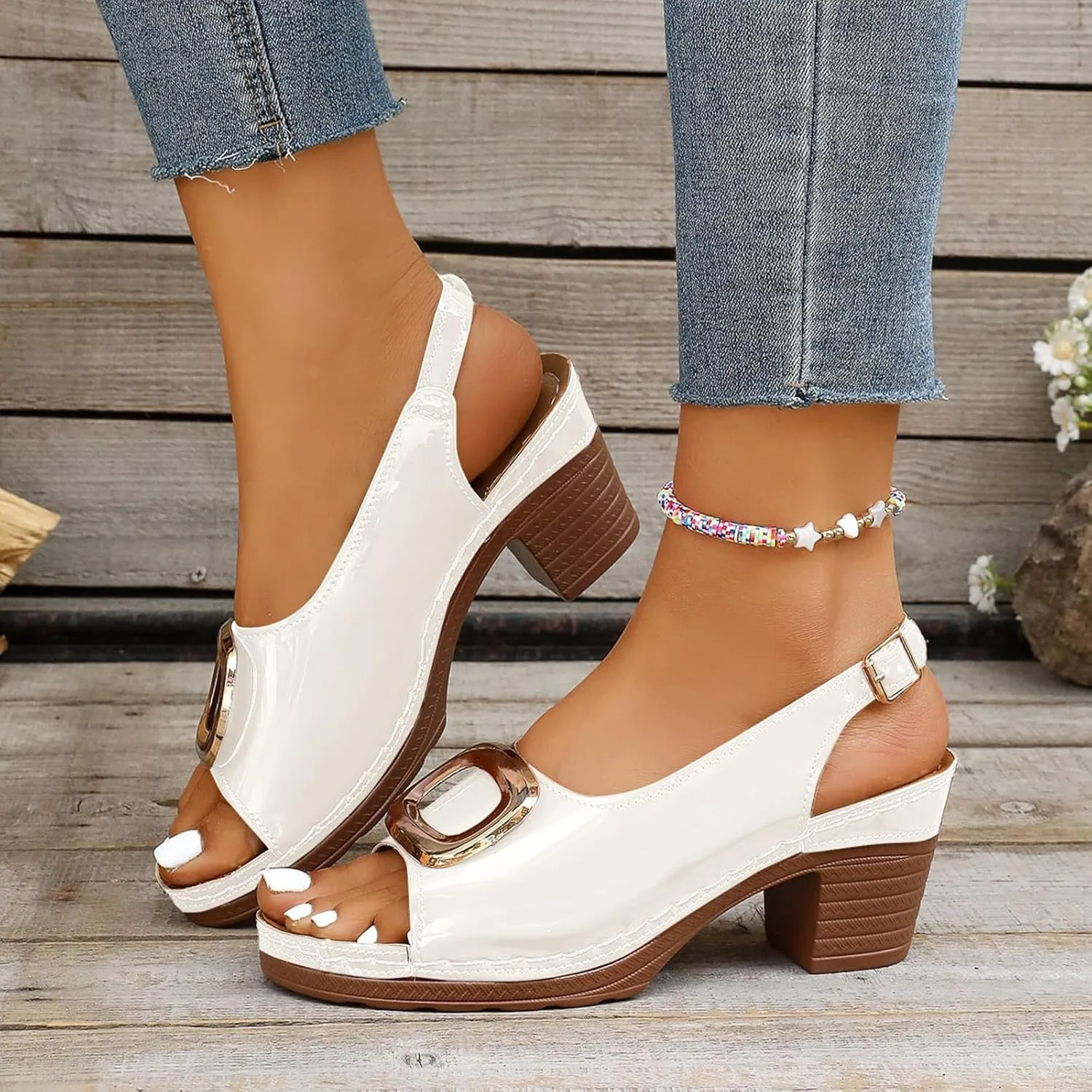 Women's Casual Thick Heel Fish Mouth Thick Sole Women's Slippers Fashionable Open Toe Tan Sandals for Women Low Heel