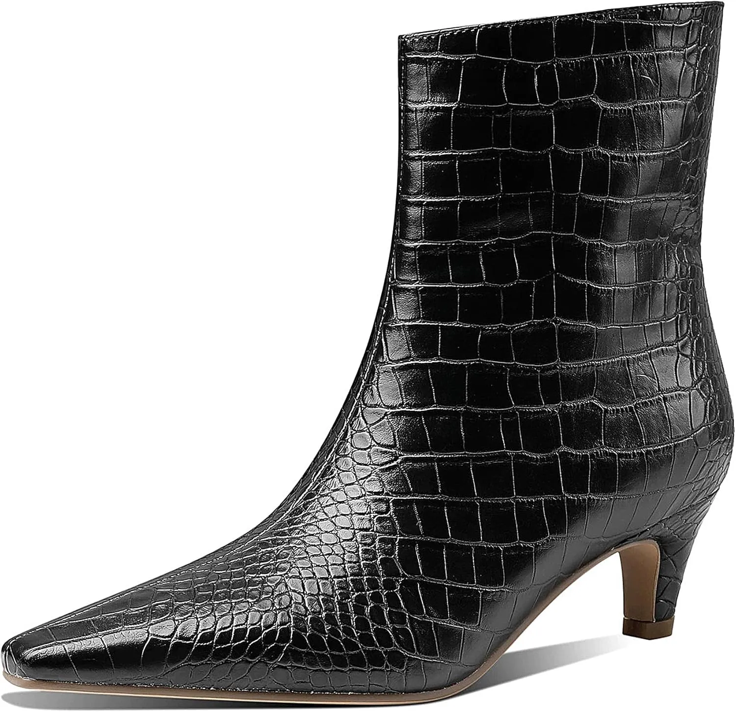 Womens Chunky Heel Pointed Toe Cowgirl Ankle Boots Dress Western Booties Crocodile Pattern Shoes Comfy Anti Leather Classic Elastic Relaxed Slouchy Sturdy Reliable