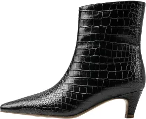 Womens Chunky Heel Pointed Toe Cowgirl Ankle Boots Dress Western Booties Crocodile Pattern Shoes Comfy Anti Leather Classic Elastic Relaxed Slouchy Sturdy Reliable