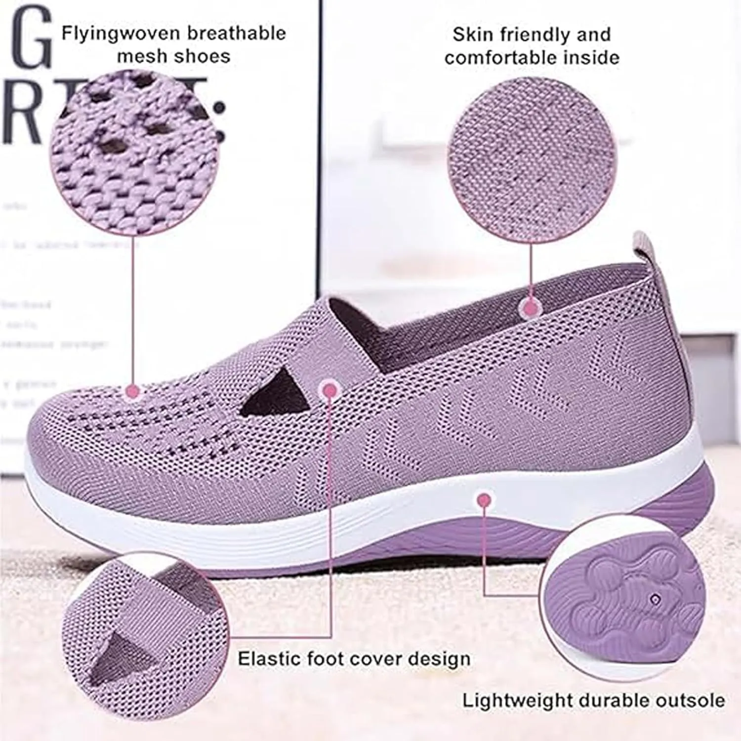 Women's Comfortable Breathable Knitted Sneakers, Woven Cut-Out Orthopedic Soft Arch Support Walking Shoes Low Top Sneakers for Woman