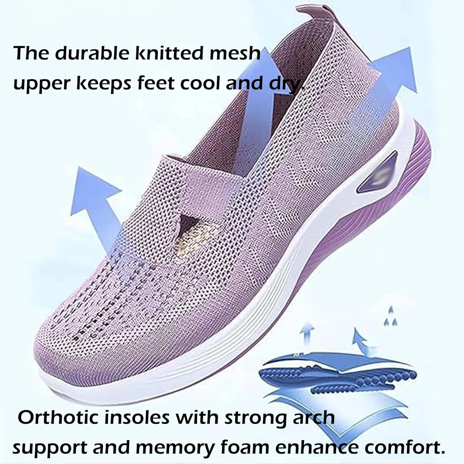 Women's Comfortable Breathable Knitted Sneakers, Woven Cut-Out Orthopedic Soft Arch Support Walking Shoes Low Top Sneakers for Woman