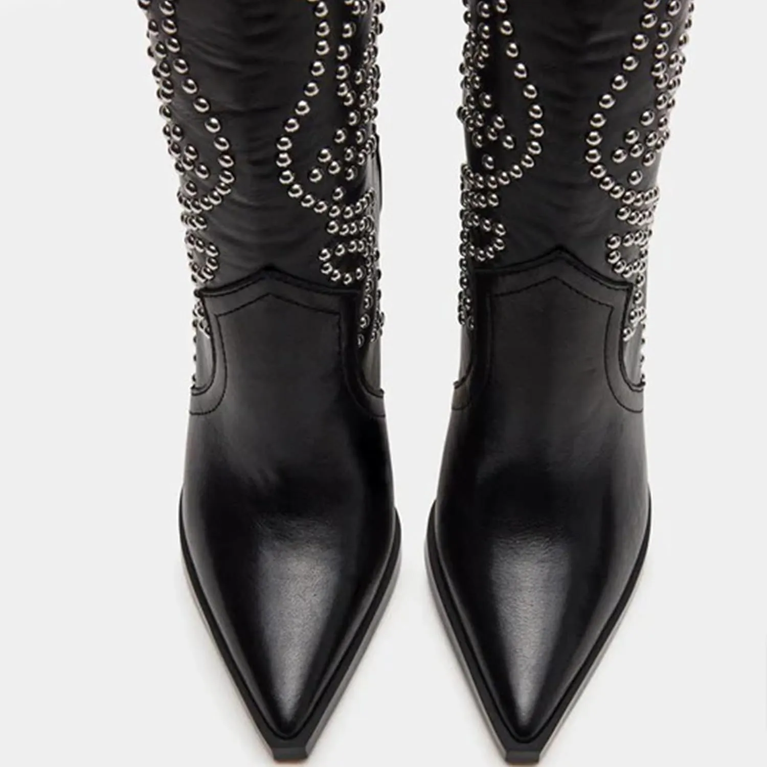 Women's Cowboy Boots Wide Calf Stiletto Knee High Fashion Pointed Toe Side Zipper High Heel Boots