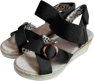 Women's Cross Thick Strappy Sandals Hook and Loop Solid Wedge Shoe Trendy Open Toe Sandal Elegant High Heel