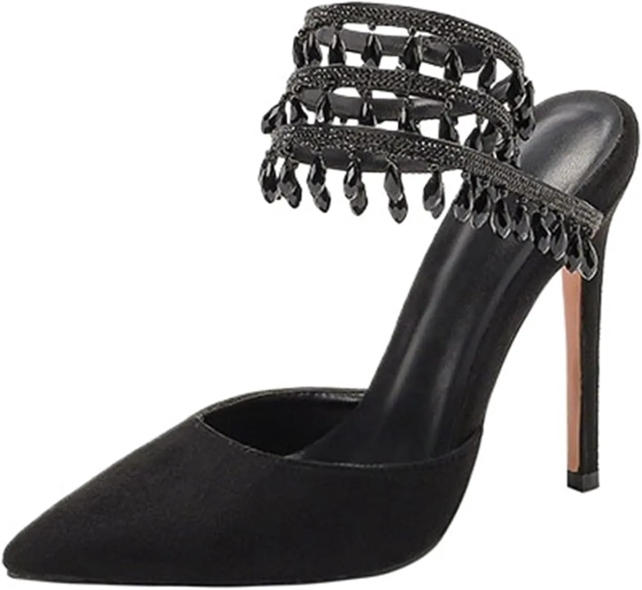 Women's Crystal Spiral Strap High Heels Pointed Toe Ankle Strap Pumps Sexy Stiletto Wedding Dress Shoes