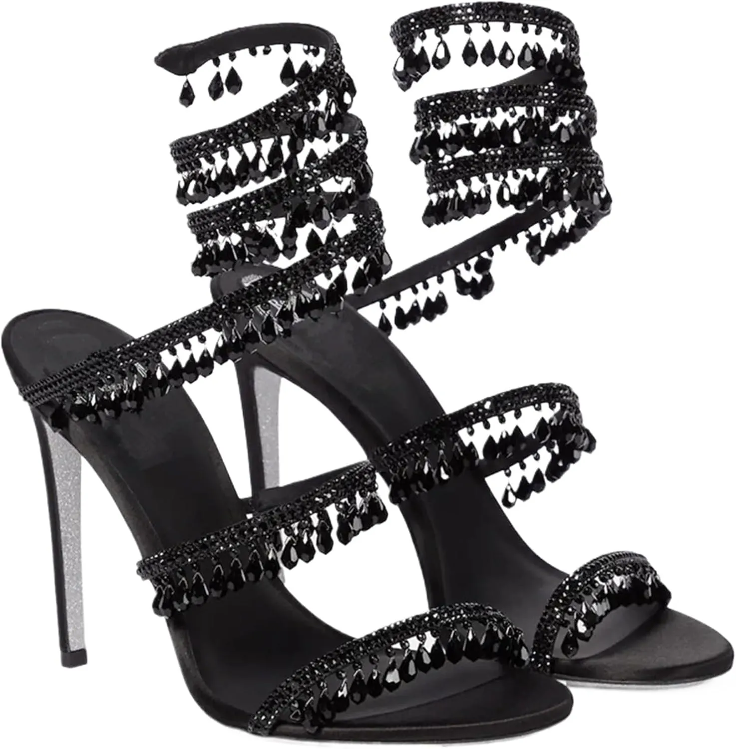 Women's Crystal Stiletto Heels Ankle Strap Sexy Open Toe High Heeled Sandals Wedding Prom Evening Pumps Shoes