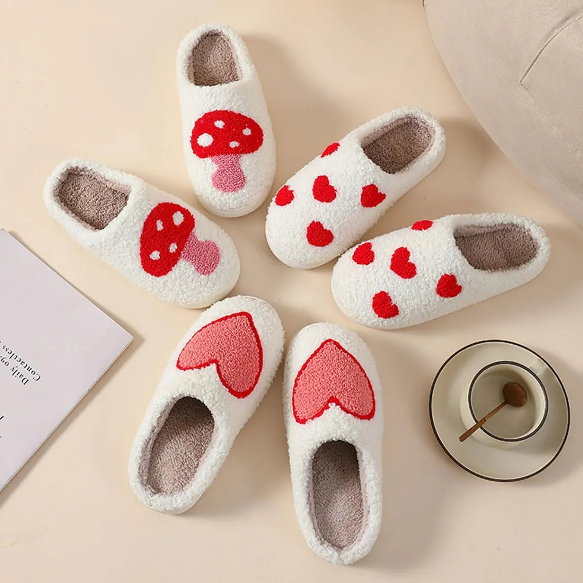 Women's Cute Strawberry Cherry Mushroom Cartoon Animal Cat Slippers - Cowboy Hat Boots - Happy Face Memory Foam Fluffy Cloud Indoor Household Couple Slippers
