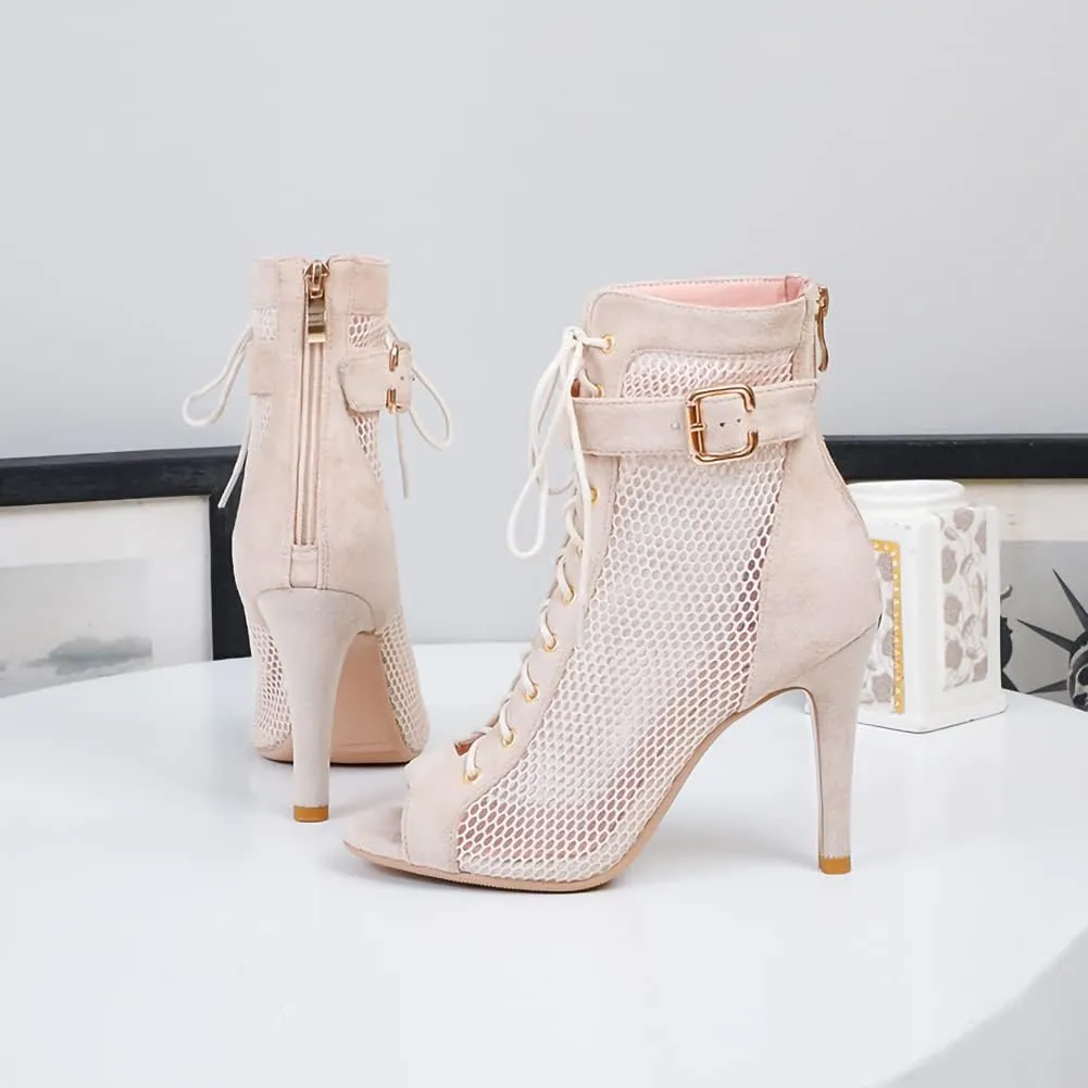 Women's Dance Heels Ankle Dance Booties Peep Toe Salsa Dance Shoes Heels Dance Boots
