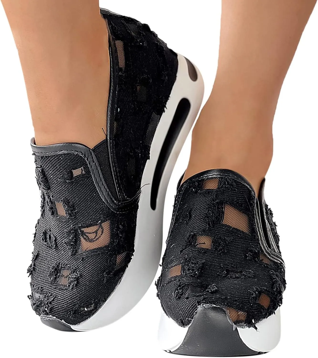 Women's Fashion Sneakers Mesh Floral Embroidery Platform Sneakers for Women 2024 Breathable Walking Shoes Comfortable Casual Wedge Slip On Work Shoes