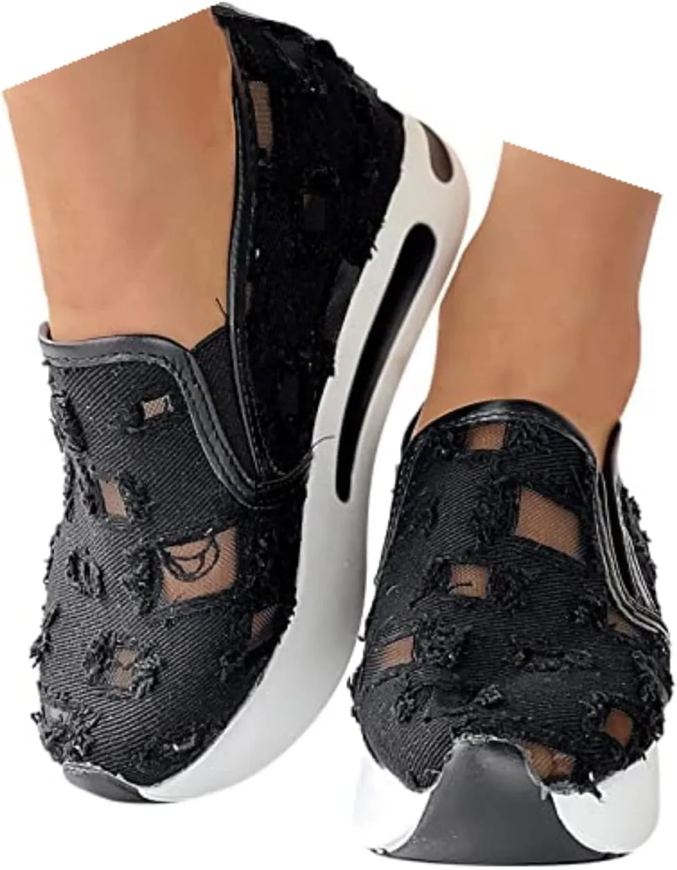 Women's Fashion Sneakers Mesh Floral Embroidery Platform Sneakers for Women 2024 Breathable Walking Shoes Comfortable Casual Wedge Slip On Work Shoes