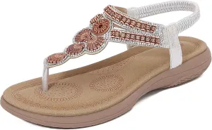 Women's Flat Thong Sandals Dressy 2025 Summer Bohemian Stappy Comfortable Ankle Elastic T-Strap Beach