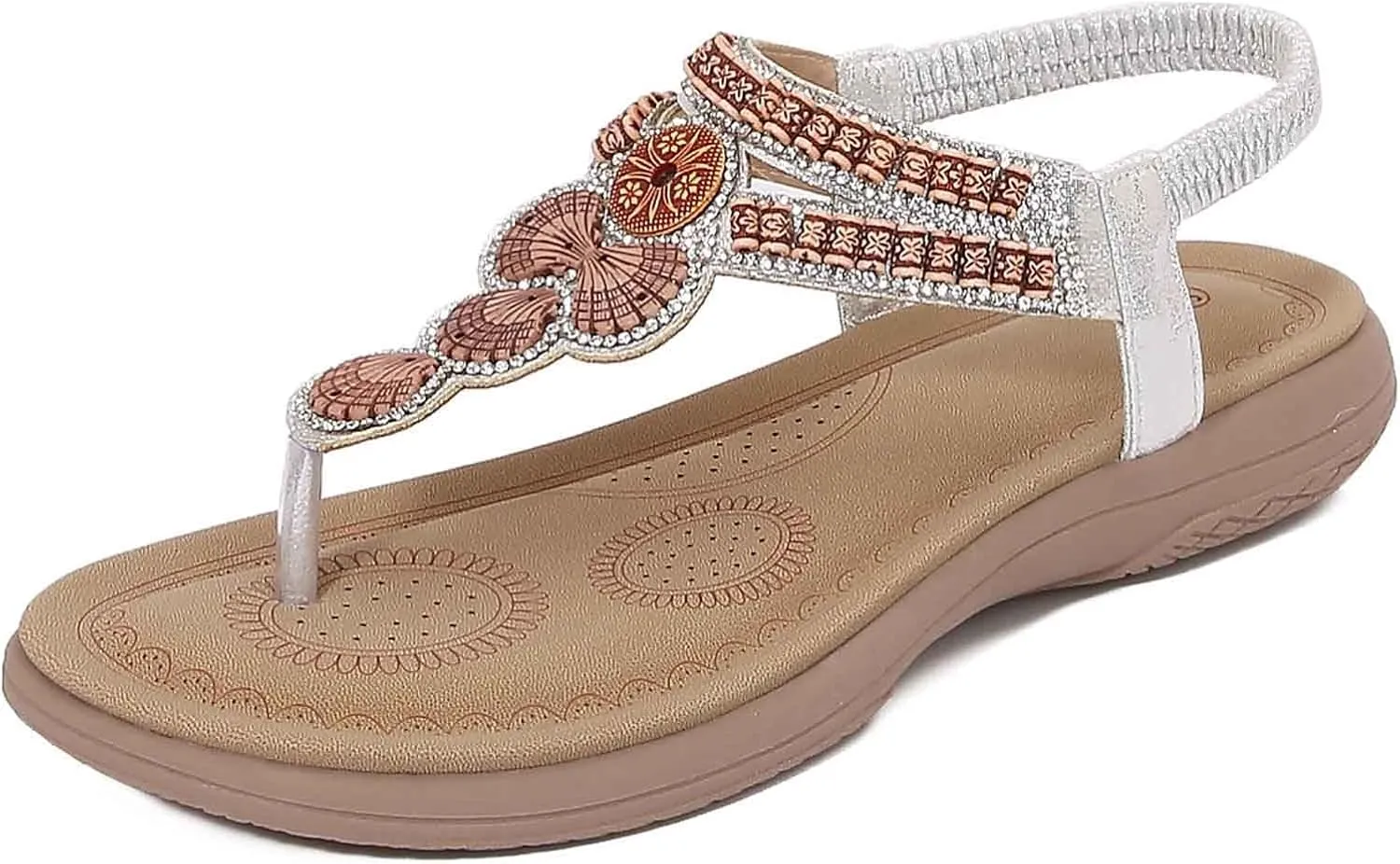 Women's Flat Thong Sandals Dressy 2025 Summer Bohemian Stappy Comfortable Ankle Elastic T-Strap Beach